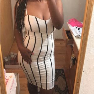 white and black striped body con fashionnova dress